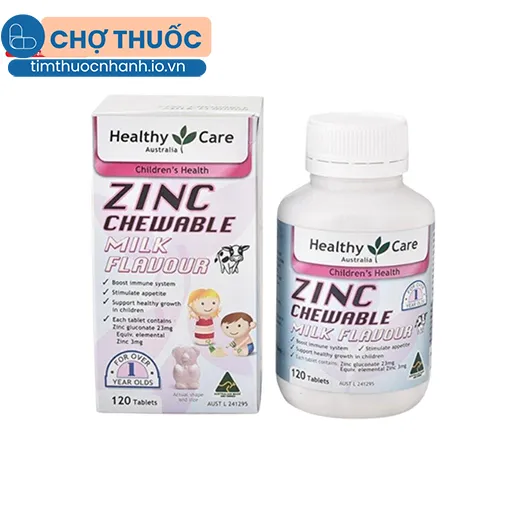 Viên bổ sung kẽm Úc cho bé Healthy Care ZinC Chewable Milk Flavour